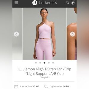 Lululemon Align T-Strap Tank Top *light support, a-b cups Sz 8 *vita pink*